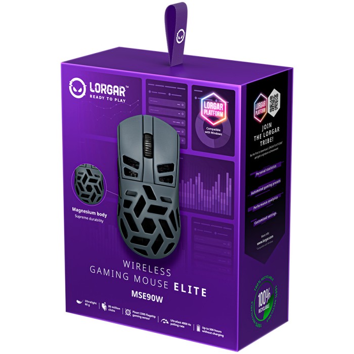 LORGAR Gaming Mouse MSE90W Magnesium Alloy Wireless Gaming Mouse Elite, Dark Grey