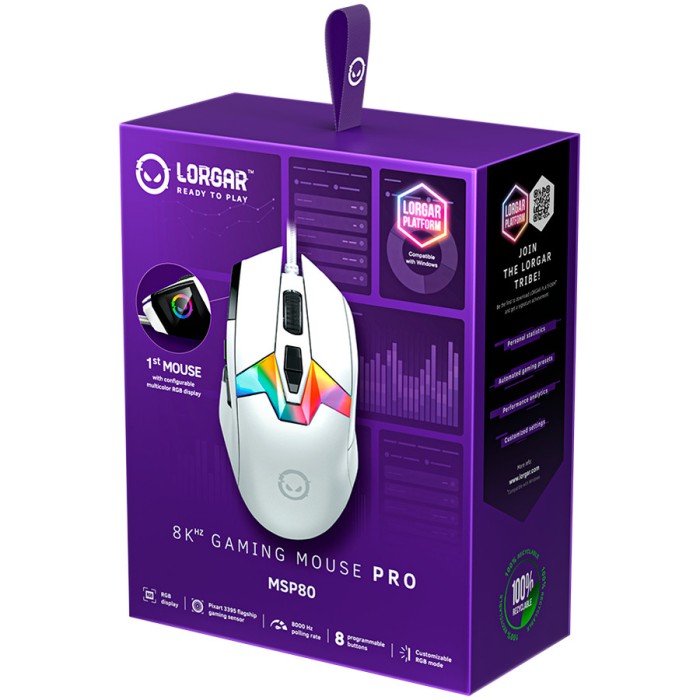LORGAR Gaming Mouse MSP80 Pro Wired PixArt 3395 8K White