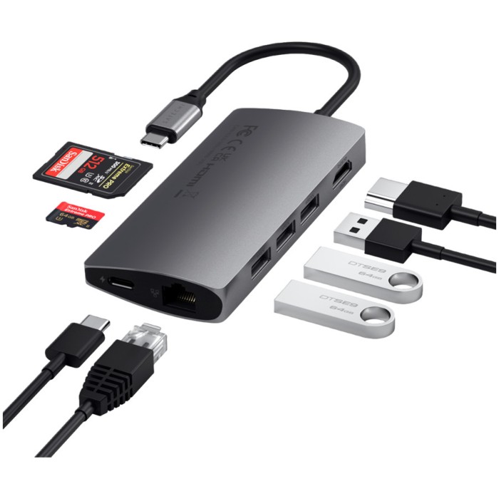 SATECHI Type-C Multi-Port Adapter 4K with Ethernet V2 Space Gray