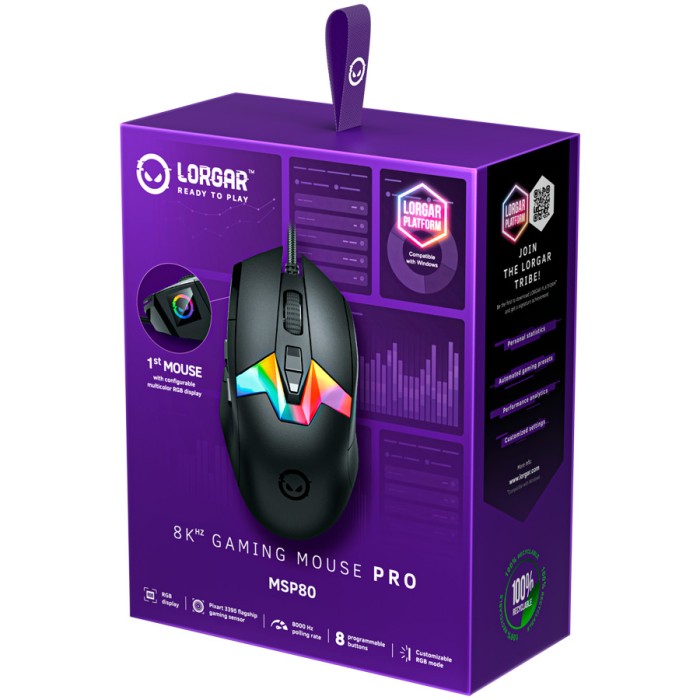 LORGAR Gaming Mouse MSP80 Pro Wired PixArt 3395 8K Black