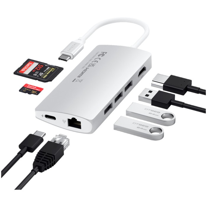 SATECHI Type-C Multi-Port Adapter 4K with Ethernet V2 Silver