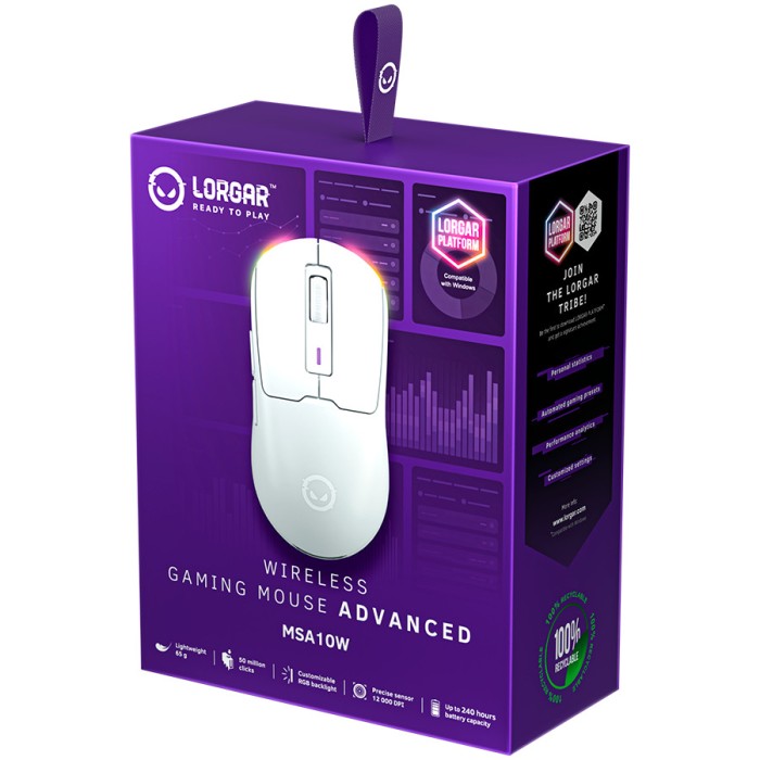 LORGAR Gaming Mouse MSA10W Advanced Wireless PixArt 3311 White