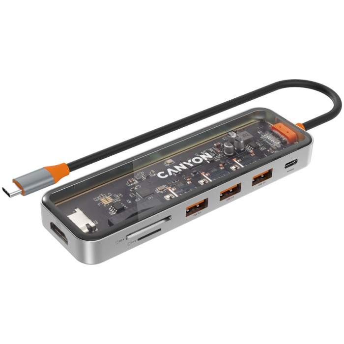 CANYON hub DS-13 7in1 4k USB-C Transparent Space Grey