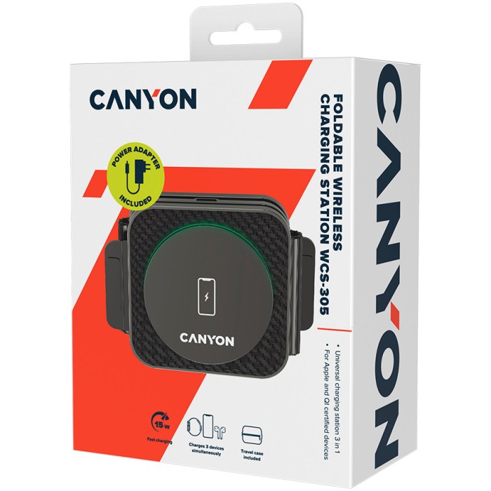 CANYON wireless charger WS-305 15W 3in1 Foldable Black