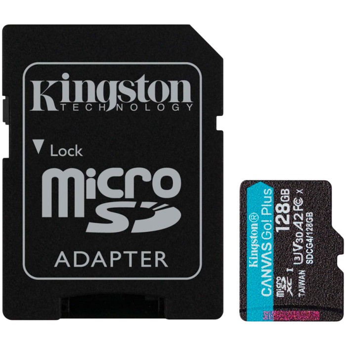 Kingston 128GB microSDXC Canvas Go Plus Gen4 200MB/s A2 U3 V30 Card + Adapter