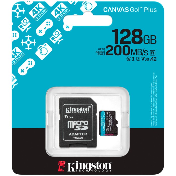 Kingston 128GB microSDXC Canvas Go Plus Gen4 200MB/s A2 U3 V30 Card + Adapter