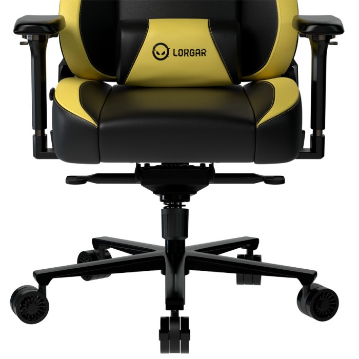 LORGAR Base 311, Gaming chair, PU eco-leather, 1.8 mm metal frame, multiblock mechanism, 4D armrests, 5 Star aluminium base, Class-4 gas lift, 75mm PU casters, Black + yellow