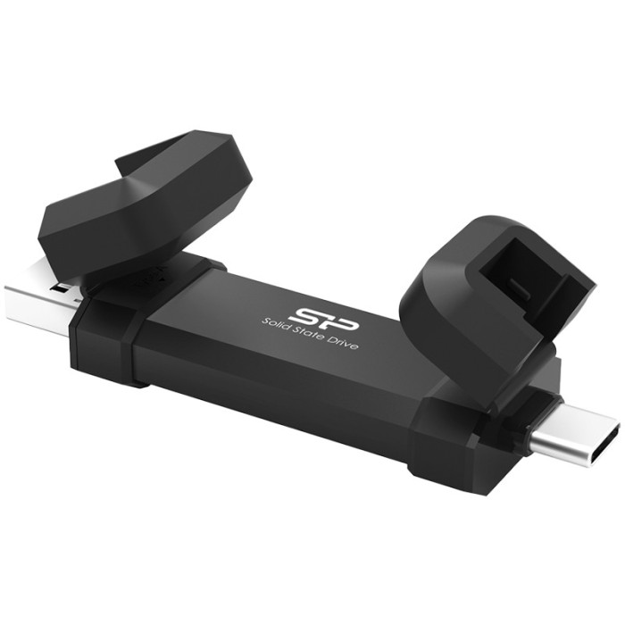 Silicon Power 250GB DS72 Dual USB-C/USB 3.2 Gen 2, Portable External SSD, Steam Deck and iPhone 15 Pro, R/W: up to 1050MB/s; 850MB/s, Black