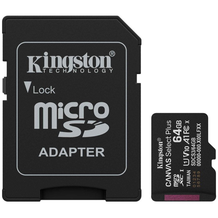 Kingston 64GB microSDXC Canvas Select Plus Gen3 100MB/s A1 Card + Adapter